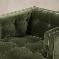 Sapphire Olive Murano Chair featuring a plush tufted velvet upholstery.