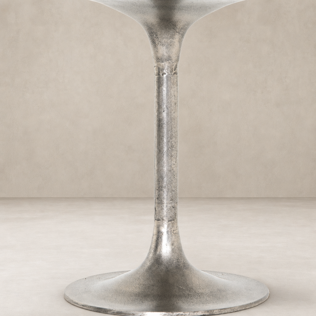 Kensington Bistro Table in Raw Antique Nickel with a sleek, modern design.