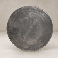 Kensington Bistro Table in Raw Antique Nickel with a sleek, round surface finish.