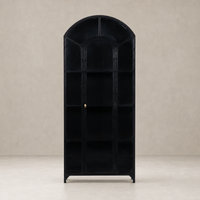 Kona Cabinet featuring a sleek black finish and elegant arched design.