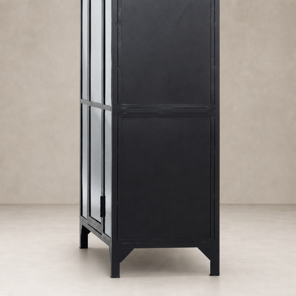 Sleek black Kona Cabinet featuring a modern design and minimalist glass accents.