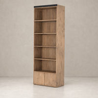 Tall Tahoe Bookshelf with natural wood finish and sleek design, featuring open shelves and two lower cabinets.