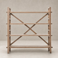 Camden Large Bookshelf features a rustic wood finish with open shelves and cross support.